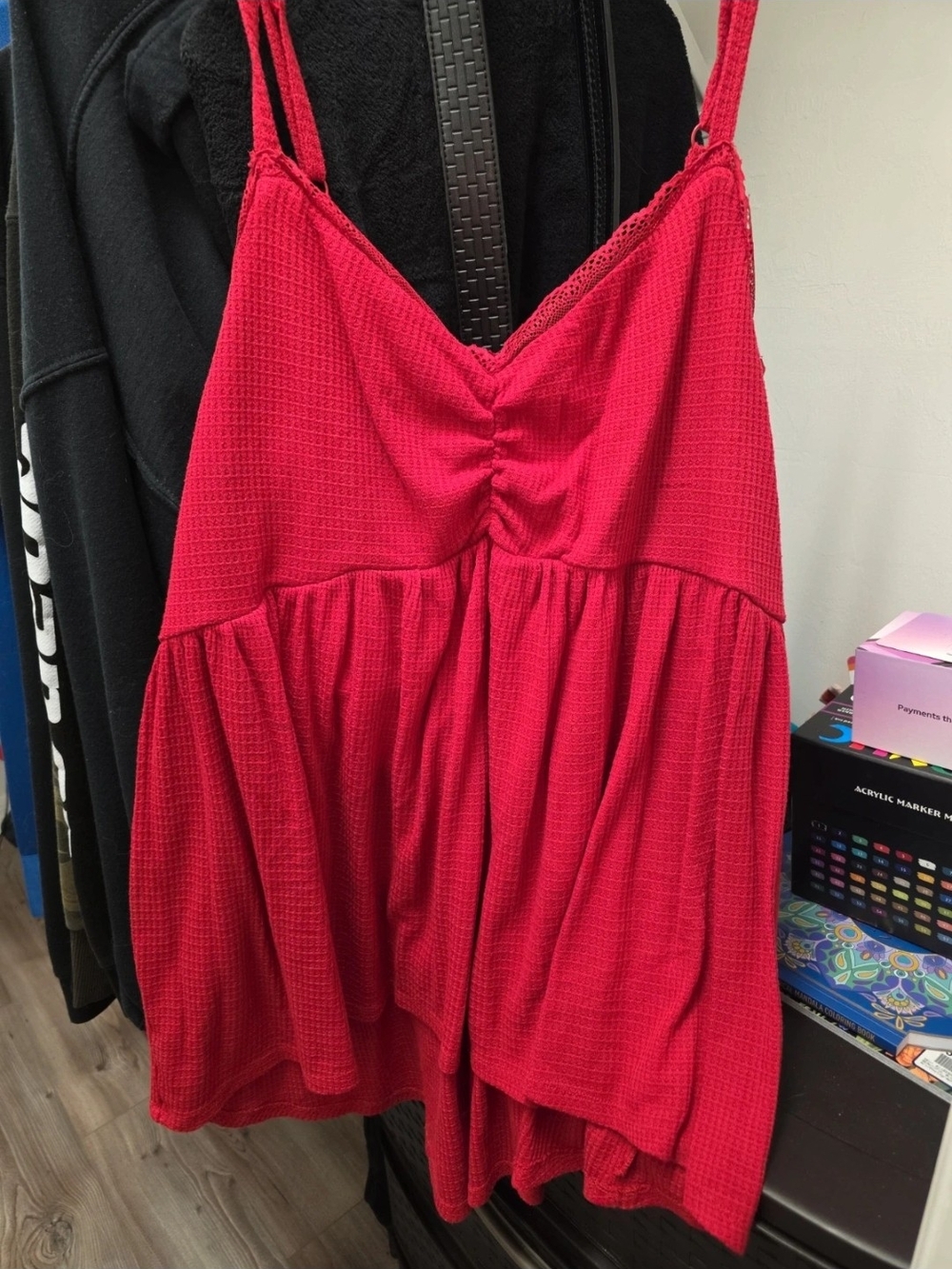 torrid Red Waffle-Knit Tiered Spaghetti Strap Camisole